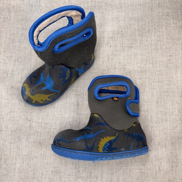 Bogs Baby Gray Blue Dinosaur Boots Waterproof Insulated Winter Boot Size 7 - Picture 1 of 11